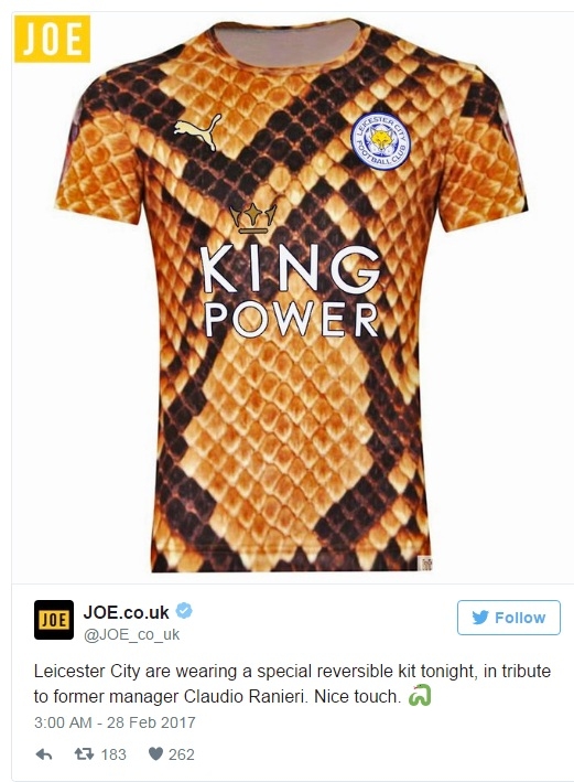 Trang Joe.co.uk liên tưởng tới áo đấu của Leicester City