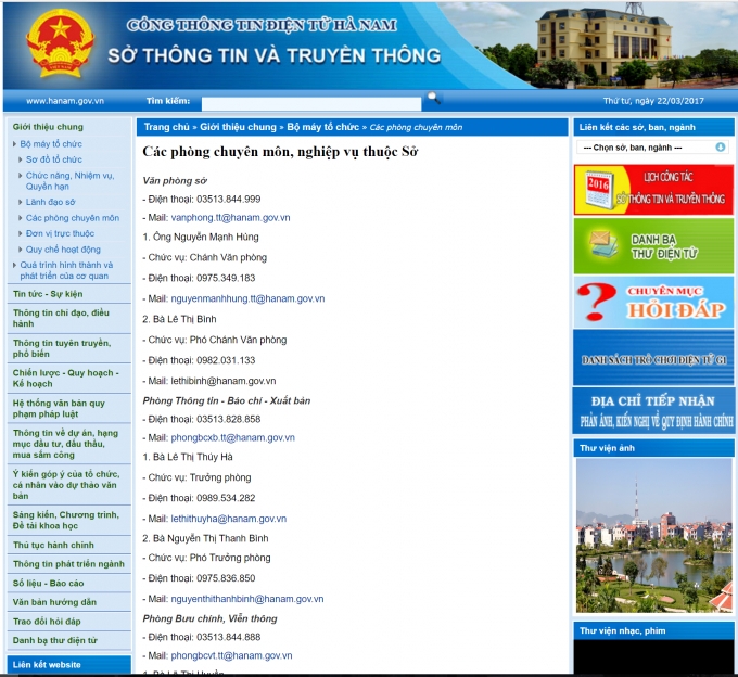 Ảnh chụp màn hình từ Cổng thông tin điện tử Sở Thông tin và Truyền thông tỉnh Hà Nam.