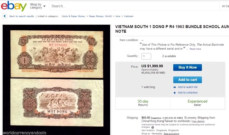 tiền cổ, sưu tầm tiền cổ, tiền giấy Việt Nam, ebay, Amazon, cao sao vàng, hàng Việt rao bán trên Amazzon, thương mại điện tử