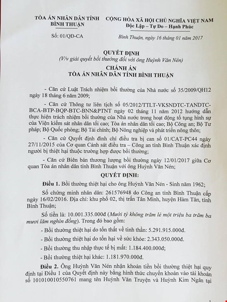 Gia đình ông Nén đến Tòa án đòi tiền bồi thường - ảnh 1