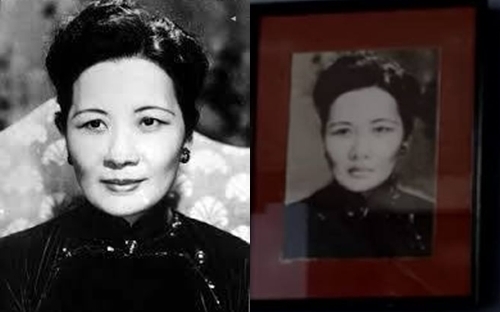 Ảnh bà Tống Mỹ Linh (trái) và di ảnh nhân vật Út Trong trong phim Dạ cổ hoài lang.