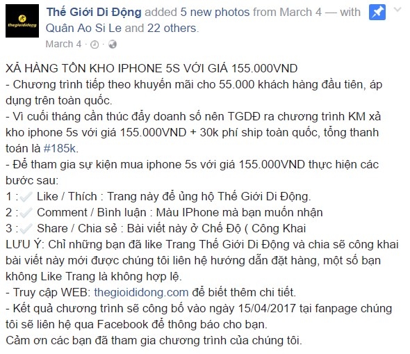 Gia fanpage The Gioi Di Dong ban iPhone gia 155.000 dong hinh anh 1