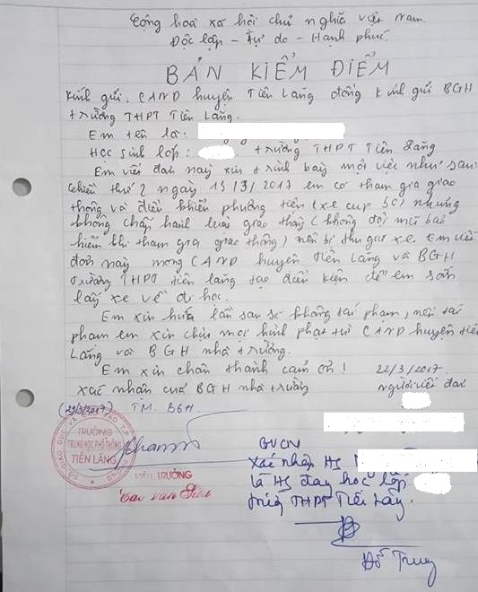  Bản kiểm điểm tường trình sự việc của em L. Ảnh: Đ.Tuỳ 
