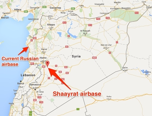 Vị trí căn cứ không quân Shaayrat, Syria. Đồ họa: Google Maps.