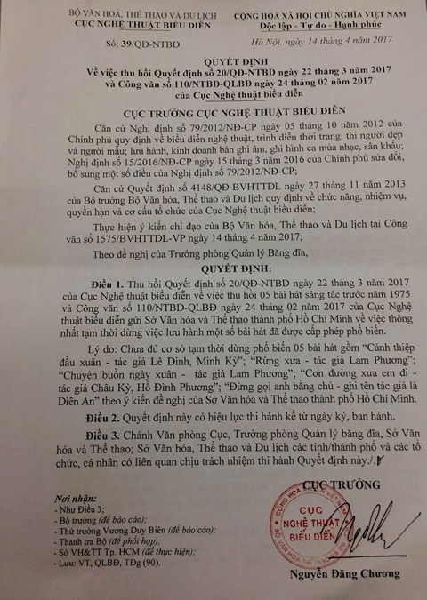 cuc ntbd xin nhan trach nhiem viec tam dung 5 ca khuc truoc 1975 hinh anh 2