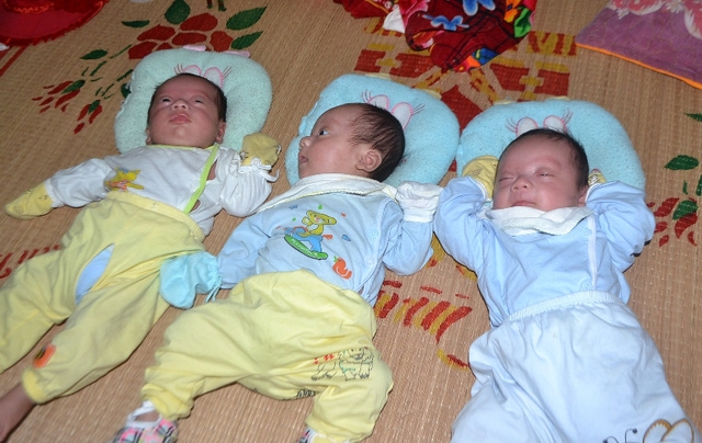  Ba bé trai sinh cùng lúc Nguyễn Duy Nam, Nguyễn Duy Hưng, Nguyễn Duy Thái. Ảnh: Đ.Tuỳ 