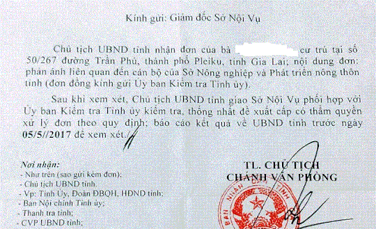  Văn bản chỉ đạo làm rõ rđơn tố cáo của bà L. 