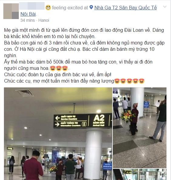 Hình ảnh cảm động ở sân bay: Người mẹ nghèo ôm bó hoa 500k chờ tặng con gái sau 3 năm đi xuất khẩu lao động - Ảnh 1.