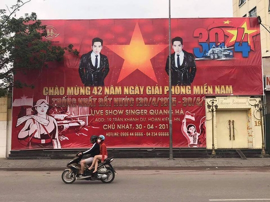 Sử dụng quốc kỳ để quảng cáo cho liveshow của Quang Hà, một quán bar ở Hà Nội bị sở Văn hoá - Thể thao Hà Nội nhắc nhở