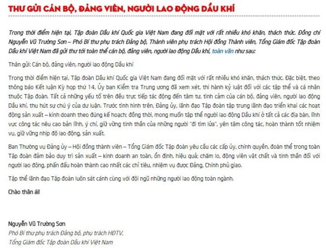 Tong giam doc PVN viet tam thu gui nguoi lao dong hinh anh 1