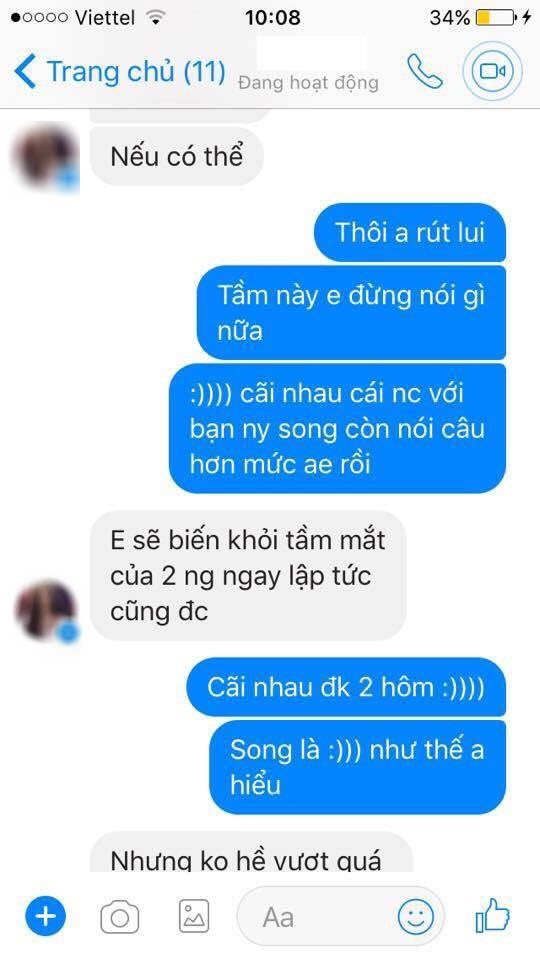 T.A nhắn tin trách móc X vì quay sang yêu bạn thân lúc cãi nhau.
