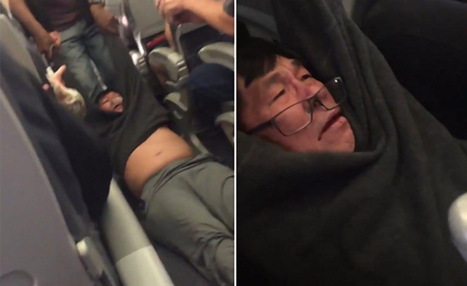 Hình ảnh gây bức xúc về cách đối xử hành khách của United Airlines /// Chụp từ clip