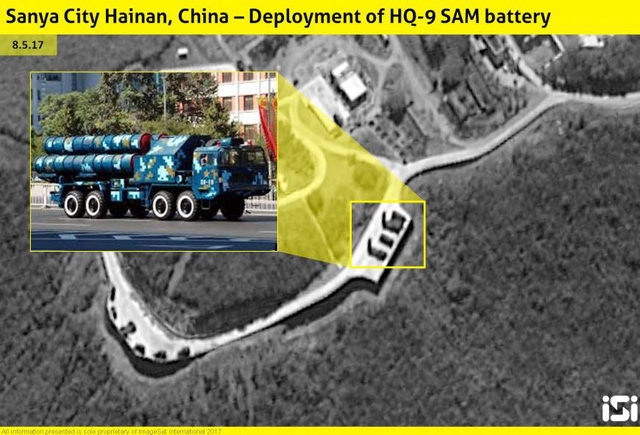 Các tên lửa đất đối không HQ-9 được nhìn thấy xuất hiện trên đảo Hải Nam trong bức ảnh vệ tinh chụp ngày 8/5 (Ảnh: ISI)