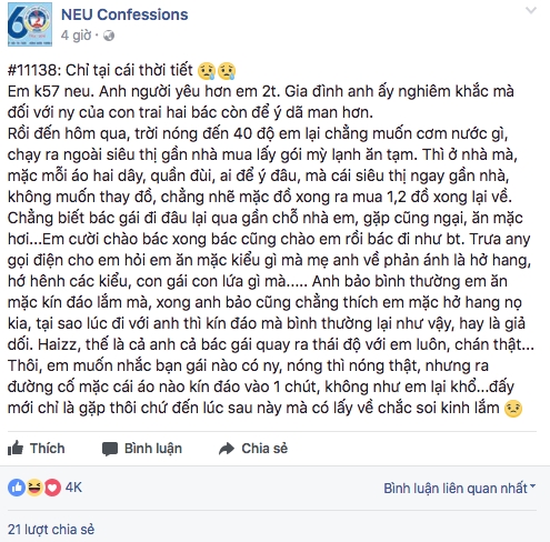 Chuyện mặc áo hai dây quần đùi ra đường vì quá nóng gặp phải mẹ bạn trai.