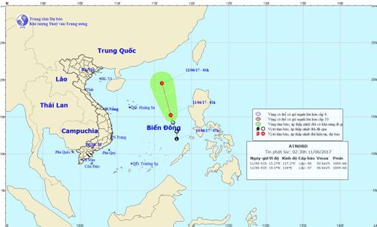 Áp thấp nhiệt đới tiếp tục mạnh thêm, hướng về phía quần đảo Hoàng Sa