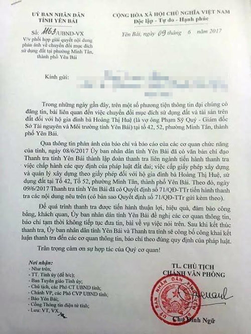 yen bai de nghi bao chi tam dung dua tin vu biet phu gd so tn-mt hinh anh 2
