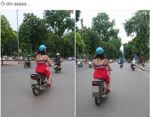 Co gai 'mac vay nhu khong' vo tu chay xe tren duong hinh anh 1
