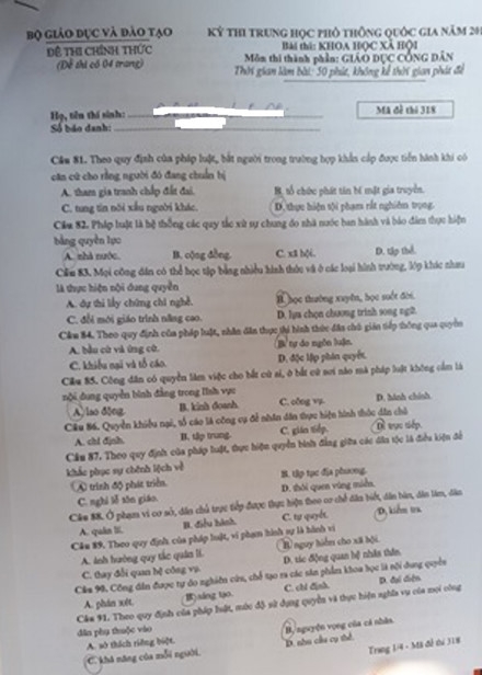 Đáp án các mã đề thi môn Giáo dục công dân kỳ thi THPT Quốc gia 2017 ảnh 4