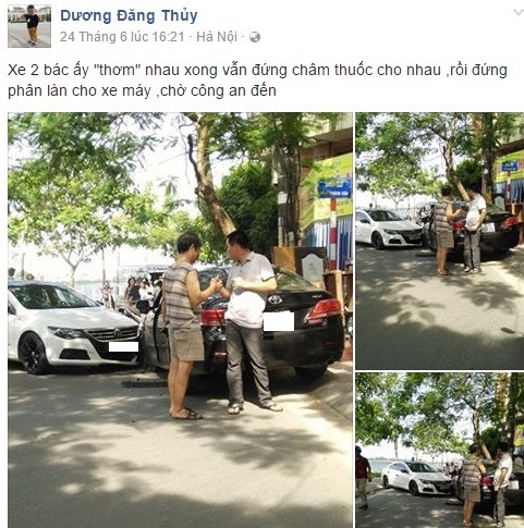 Sau va cham xe, hai tai xe xuong bat tay nhau va phan lan duong hinh anh 1