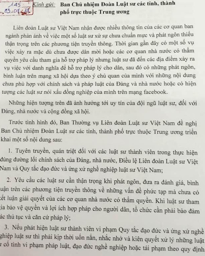 Lien doan Luat su chan chinh viec noi xau dong nghiep tren Facebook hinh anh 1