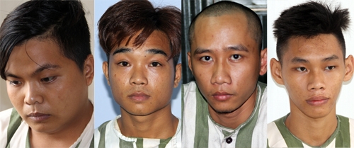 4 trong số 13 nghi can bị bắt. Ảnh: Hồng Tuyết