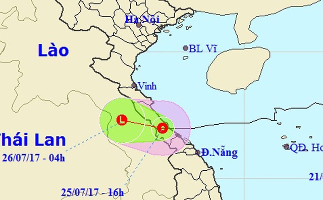 Vị trí và hướng di chuyển của áp thấp nhiệt đới (Ảnh: NCHMF).