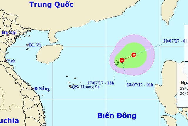 Vị trí và hướng di chuyển của áp thấp nhiệt đới (Ảnh: NCHMF).