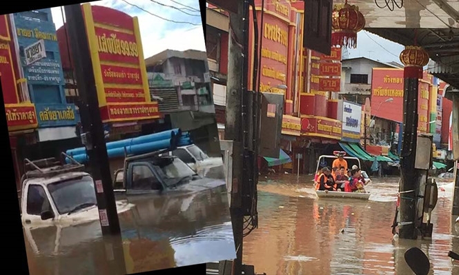 Khu mua bán tập trung đông người Việt ở Sakon Nakhon chìm trong lũ /// CLB người Việt ở Thái Lan