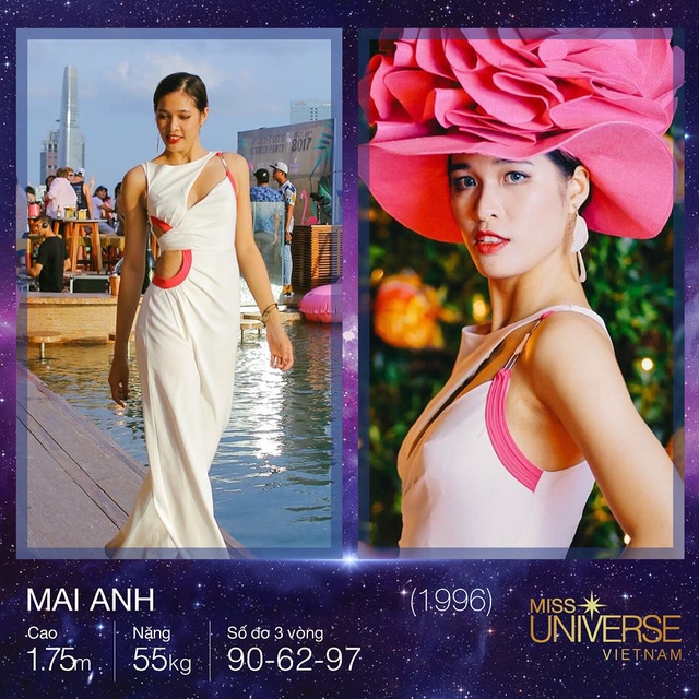 Đến từ Hải Phòng, quê hương của đương kim hoa hậu Phạm Hương, cô nàng sinh viên năm 3 Học viện Bưu chính Viễn thông TP HCM Mai Anh không giấu tham vọng sẽ giúp vùng đất Hải Phòng lập lại kì tích tại Hoa hậu Hoàn vũ Việt Nam năm nay.