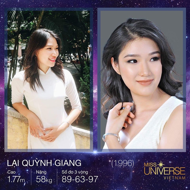 Lại Quỳnh Giang, cao 1m77, năm nay 21 tuổi, đến từ thủ đô Hà Nội là một cô gái hay cười và luôn muốn mang lại điều vui vẻ cho những người xung quanh mình.