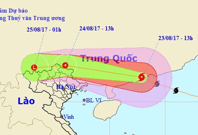Vị trí và hướng di chuyển của bão số 6 (Ảnh: NCHMF).