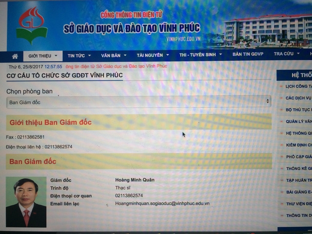 Giáo đốc Sở Giáo dục-Đạo tạo tỉnh Vĩnh Phúc hiên nay là ông Hoàng Minh Quân.