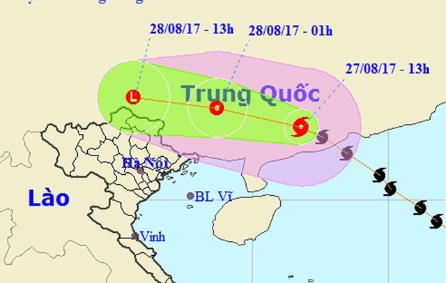 Bão số 7 đã đi sâu vào đất liền Trung Quốc (Ảnh: NCHMF).