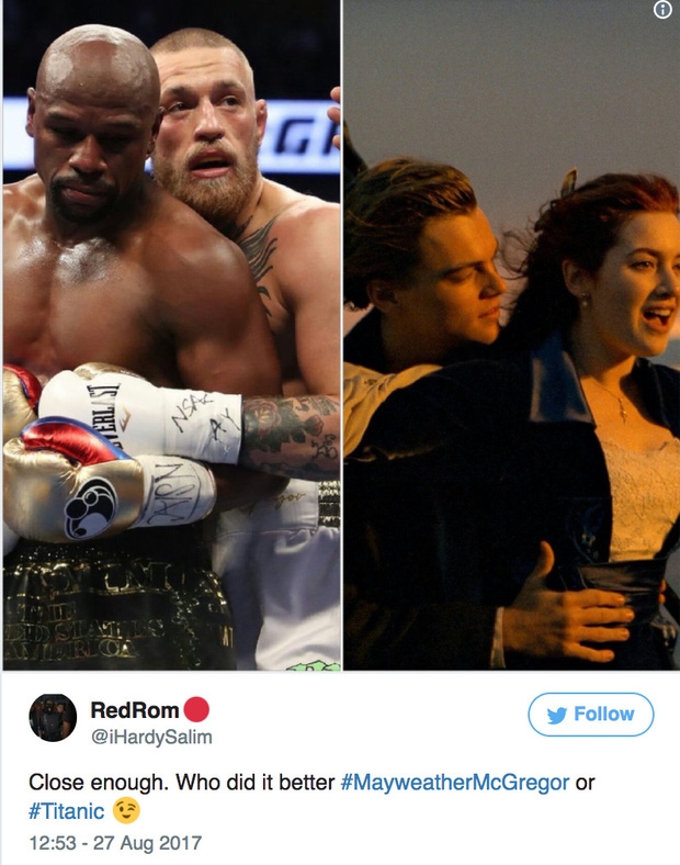 Khoảnh khắc tình cảm của Floyd Mayweather và Conor McGregor khiến nhiều người liên tưởng đến cảnh phim kinh điển của Titanic - Ảnh 3.