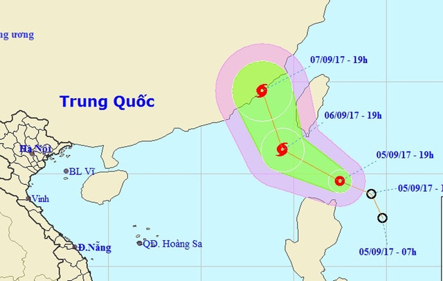 Vị trí và hướng di chuyển của áp thấp nhiệt đới (Ảnh: NCHMF).