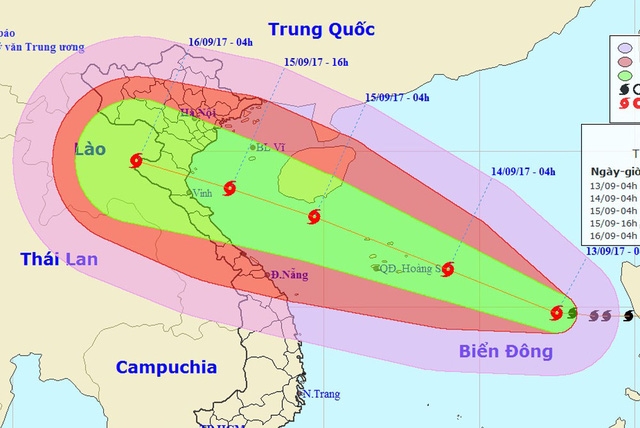 Vị trí và hướng di chuyển của bão số 10 (Ảnh: NCHMF).