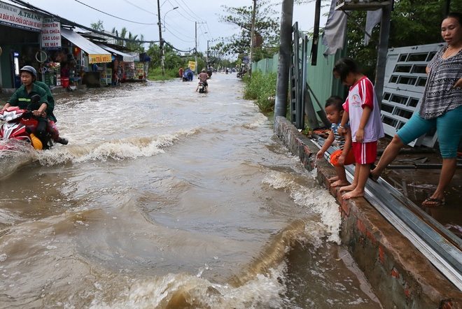 Gần 3km đường biến thành sông vì triều cường, ô tô “quật” trẻ em té ngã giữa dòng nước ở Sài Gòn - Ảnh 17.