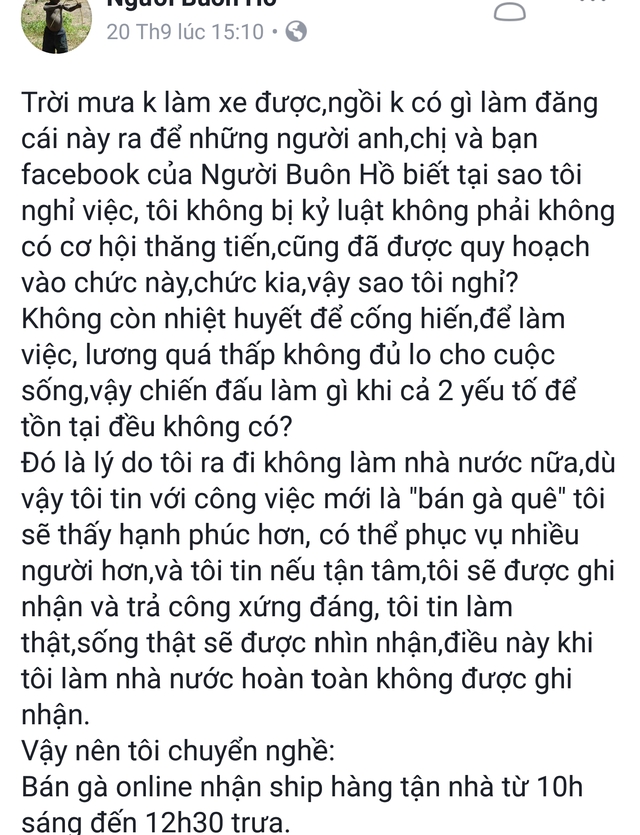  Đoạn chia sẻ trên mạng xã hội về lý do nghỉ việc nhà nước của anh Hoàng 