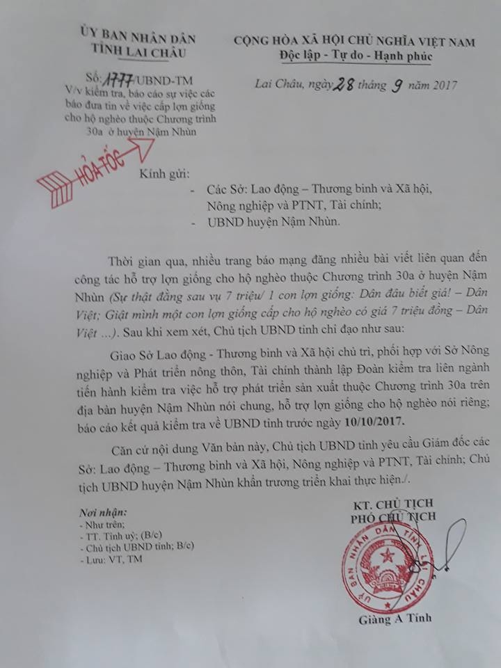 Chủ tịch UBND tỉnh Lai Châu: Kiểm tra khẩn vụ 7 triệu/con lợn giống hình ảnh 1 chu tich ubnd tinh lai chau: kiem tra khan vu 7 trieu/con lon giong hinh anh 1