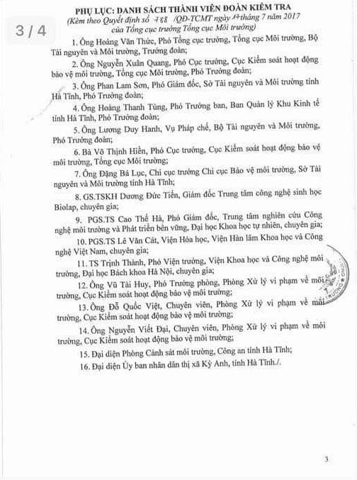  Trong danh sách đoàn kiểm tra môi trường tại Formosa hồi tháng 7 vừa qua, ông Lương Duy Hanh được Tổng cục Môi trường giao làm Phó trưởng đoàn, chỉ sau chưa đầy 1 tháng bị cách chức Cục trưởng cũng vì những sai phạm liên quan Formosa (?!). 
