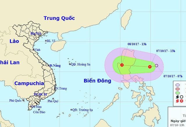 Vị trí và hướng di chuyển của áp thấp nhiệt đới (Ảnh: NCHMF).