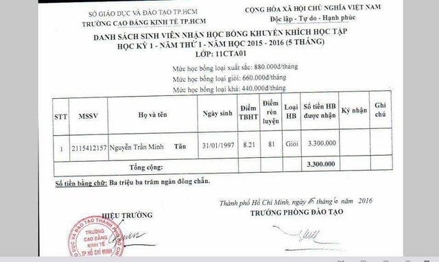 Trước khi đến với nghệ thuật, ít ai biết Tân từng là sinh viên khoa tiếng Anh Thương mại của trường CĐ Kinh tế TP. HCM. Không những vậy, Tân còn sở hữu thành tích đáng nể khi đạt kết quả học tập loại Giỏi.