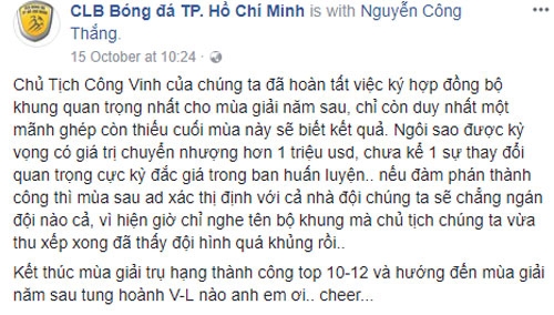 cong vinh gap rut dua chan sut trieu do ve clb tp hcm hinh anh 1