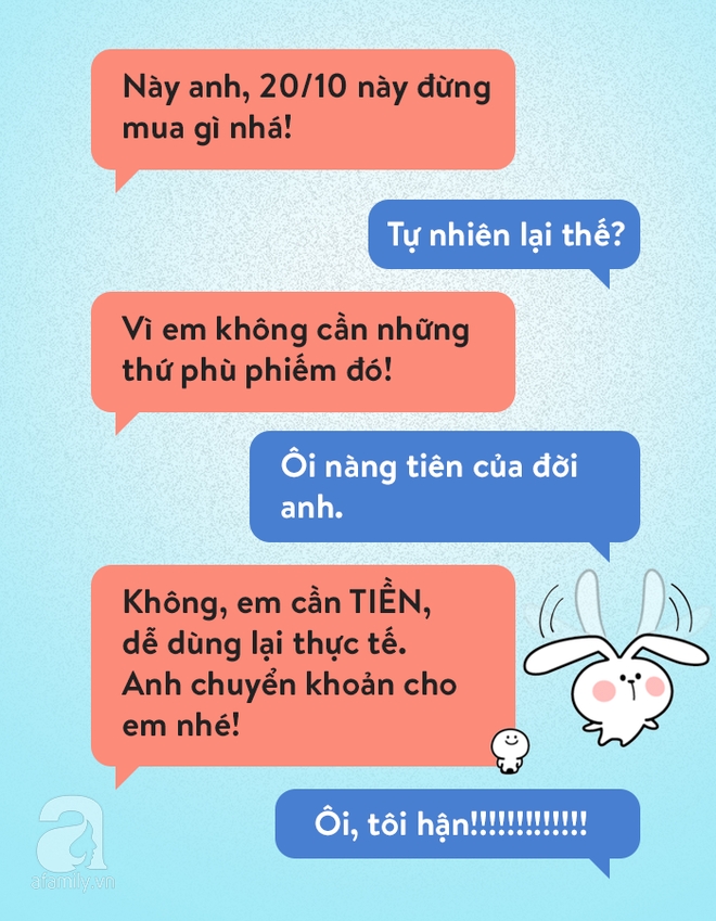 Chị em bảo “20/10 này em không cần quà”, đoán xem các anh chồng phản ứng thế nào? - Ảnh 14. Chị em bảo “20/10 này em không cần quà”, đoán xem các anh chồng phản ứng thế nào? - Ảnh 14.