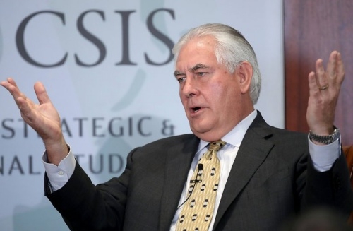Ngoại trưởng Mỹ Rex Tillerson phát biểu tại CSIS. Ảnh: NewYorkTimes.