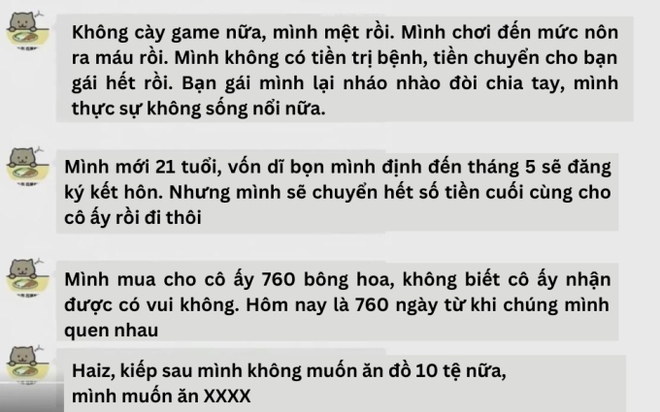 Xôn xao chuyện chàng trai 21 tuổi tự tử vì tình: Chuyển cho bạn gái 1,8 tỷ trong 2 năm, chỉ ăn 30k mỗi bữa, bệnh không dám khám - 3