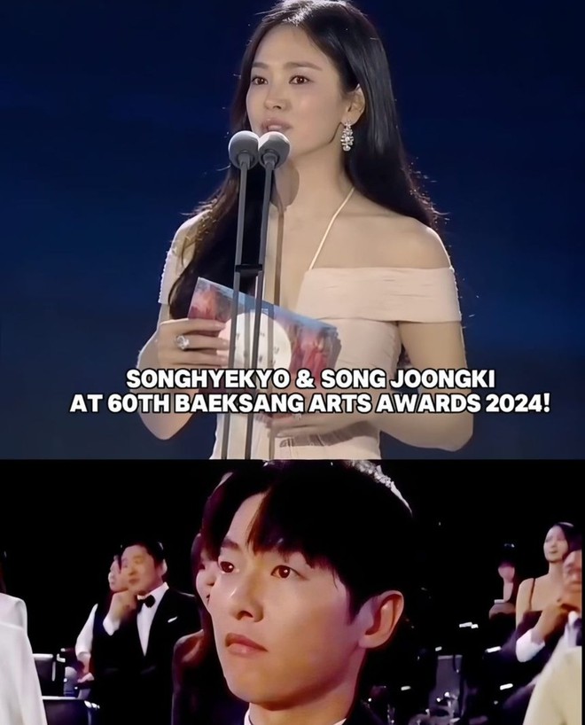 HOT: Clip ghi lại biểu cảm của Song Joong Ki khi nhìn Song Hye Kyo trên sân khấu Baeksang 2024 - 2