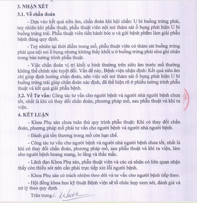 Siêu âm u nang buồng trứng phải, phẫu thuật bên trái: Bệnh viện xin lỗi - 1