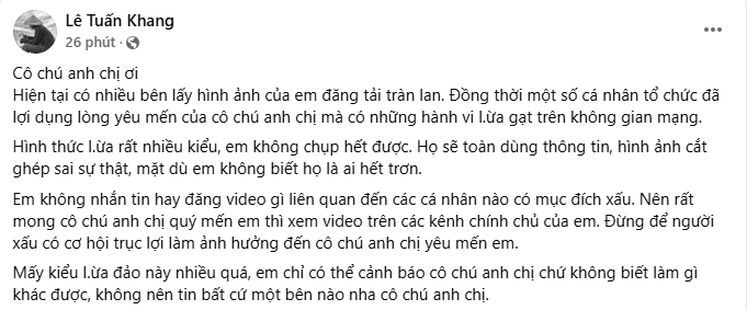Lê Tuấn Khang 'đăng đàn' khẩn cấp, cập nhật tình hình hiện tại khiến fan xót xa - 1 Lê Tuấn Khang 'đăng đàn' khẩn cấp, cập nhật tình hình hiện tại khiến fan xót xa - 1