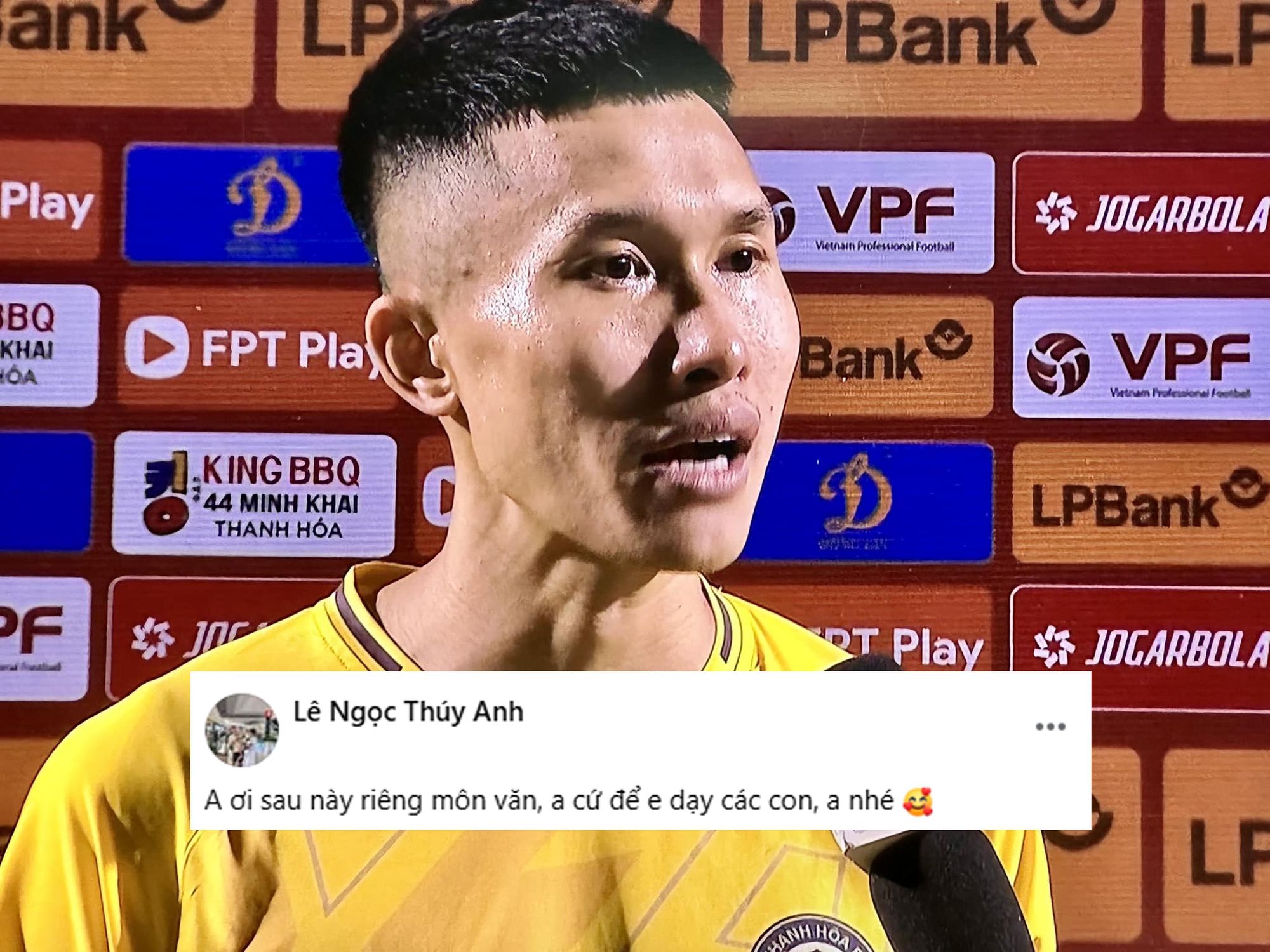 Doãn Ngọc Tân gây sốt vì nói nhầm khi phỏng vấn: Vợ đáp một câu hóm hỉnh, CĐV liên tục nhắc tên Tiến Linh Doãn Ngọc Tân gây sốt vì nói nhầm khi phỏng vấn: Vợ đáp một câu hóm hỉnh, CĐV liên tục nhắc tên Tiến Linh